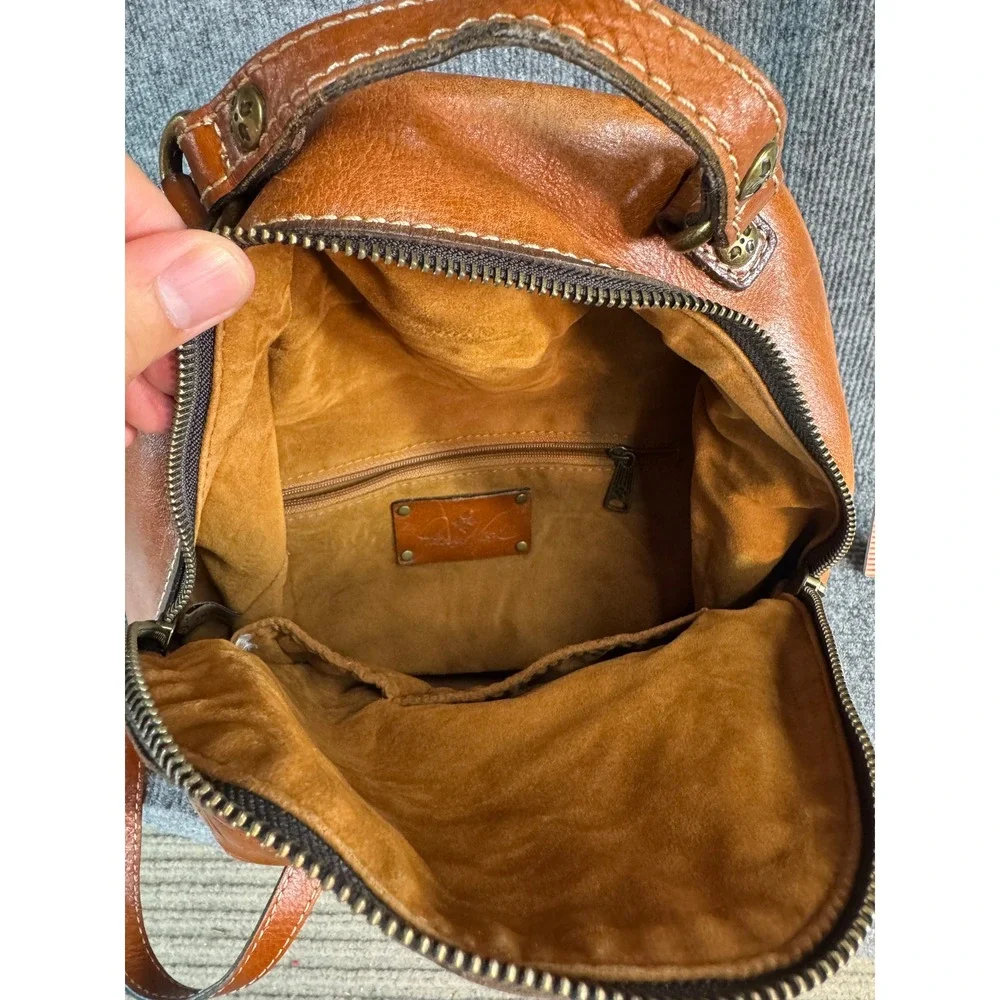 Patricia Nash Tan Tooled Leather Dome Backpack Crossbody Bag Floral